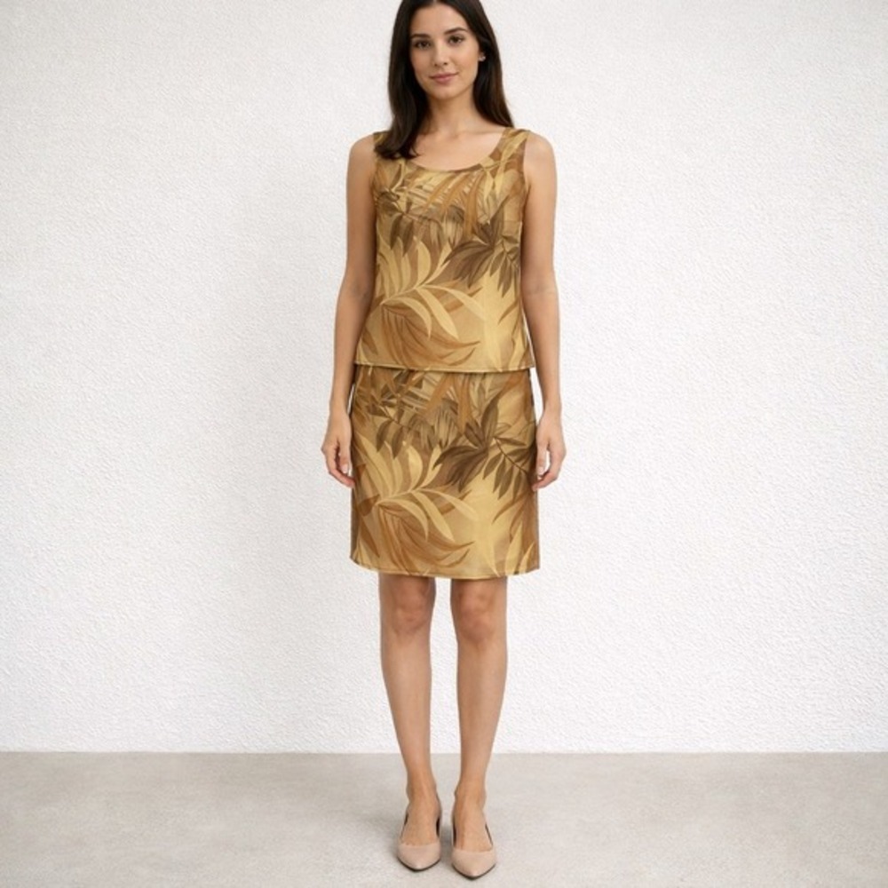 Vintage Kasper A.S.L. Petite Tank Top‎ Skirt Set 10P Tropical Leaf Resortwear